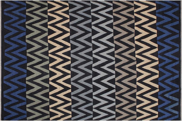 Flat Weave Kilim, Antique, Navaho, Vintage, Handmade, Modern Kilim Black Ivory Hand-Woven Rectangle 100% Wool Area Rug 8 x 10